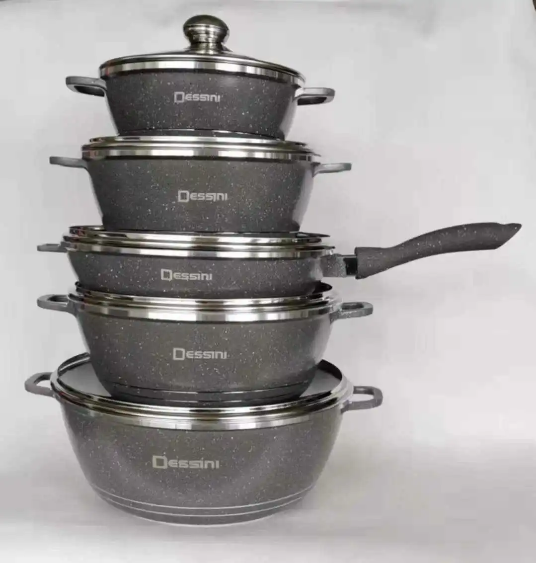 10pcs die cast cookware home induction pot casserole dish with lid sartenes aluminio food pot luxury cookware set