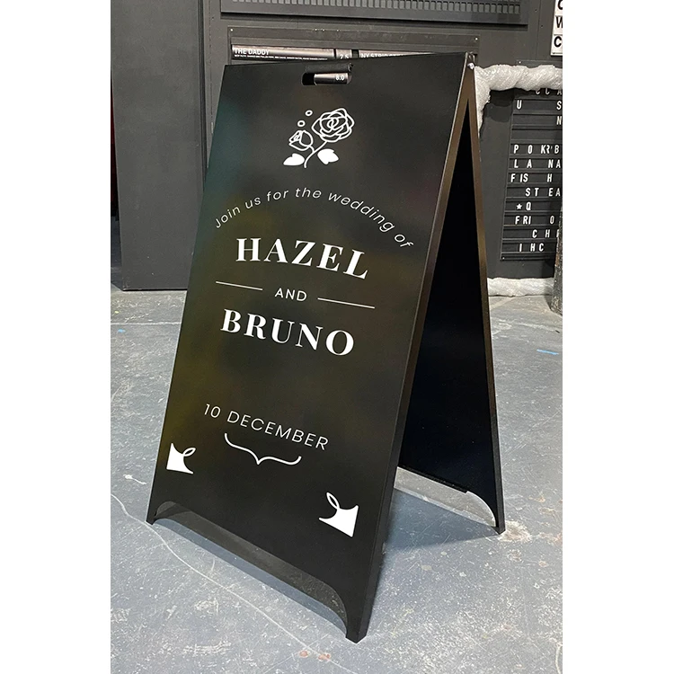 JH-Mech White A-Board Freestanding Metal A-frame Sidewalk Sign Sandwich Board for Cafes Shops Bars Restaurants