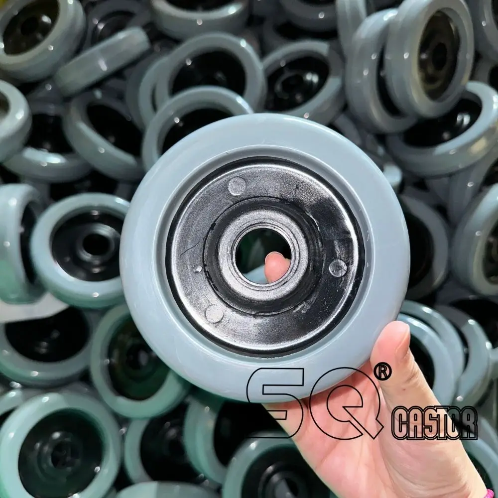 SQ Castor Swivel Plate Caster with Brake Grey TPR Casters for Racks 3 4 5 inch
