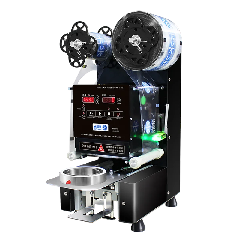 High Efficiency Easy Operation AUTATA Intelligent Automatic Plastic Paper Cup Sealing Machine ATT-95N For Bubble Milk Tea Shop