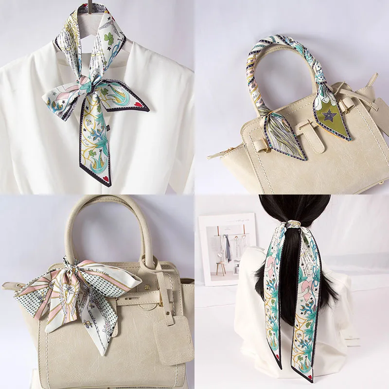 custom designer  long narrow scarves Neckerchief Small  hair neck scarf printing silk scarf for women