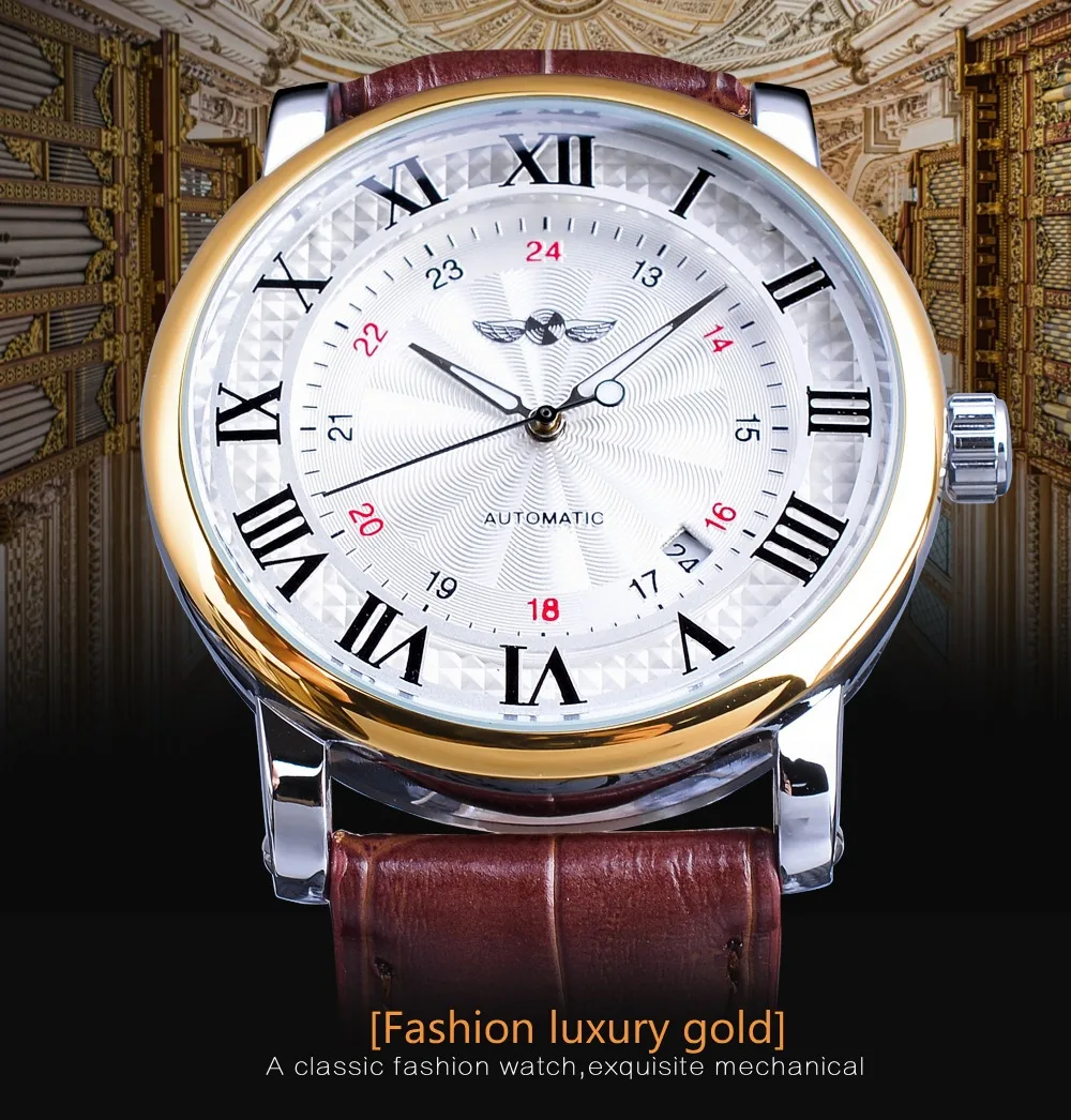 Wholesale Winner Watch Fashion Business Dress Men Watch Top Brand Luxury Leather Stainless Steel Automatic Watch