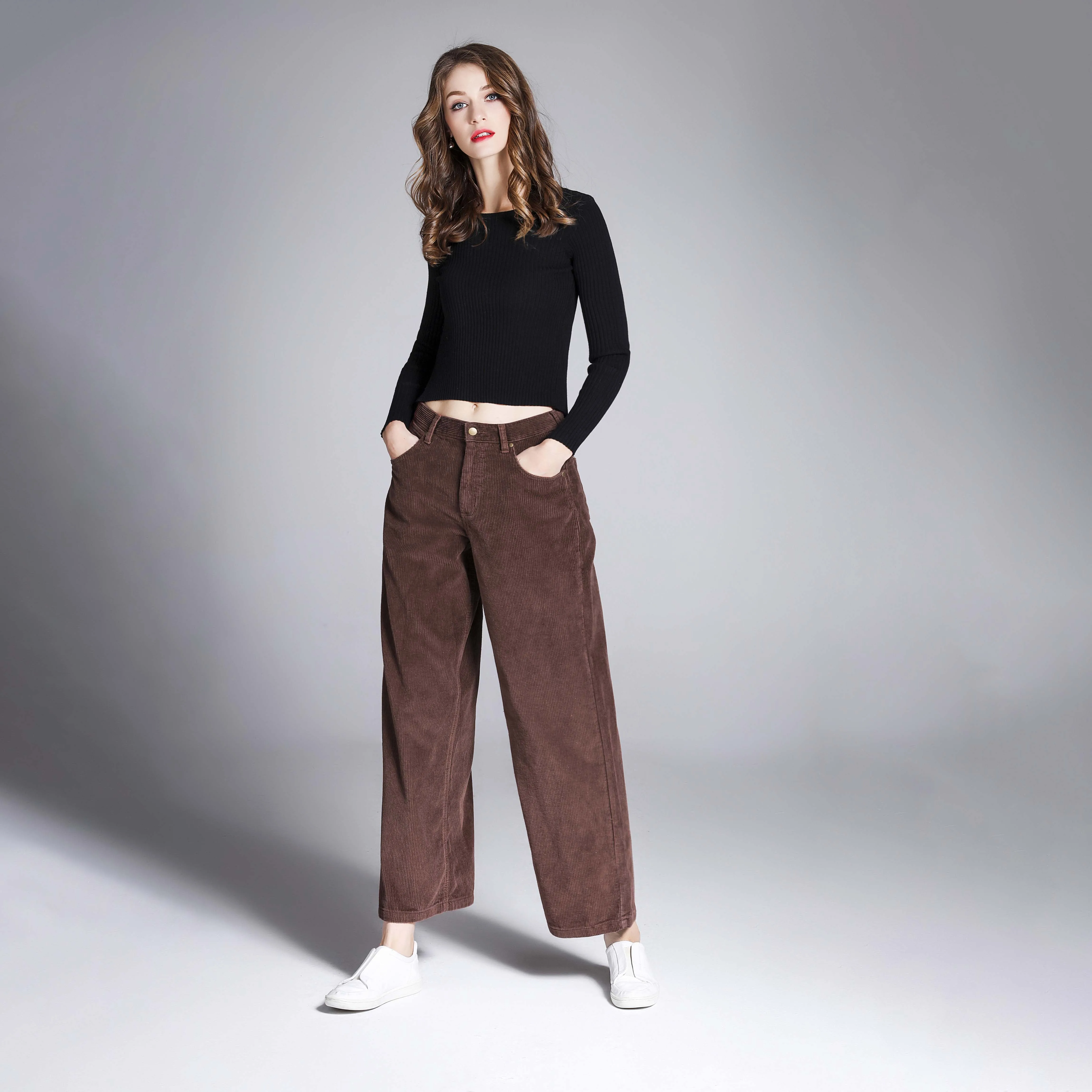 Latest Spring Autumn Women Clothing Trousers Corduroy Casual Loose Wide Leg Fashion Pants