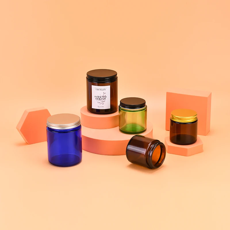 Custom Logo OEM 2oz 4oz 6oz 8oz Mini Brown Amber Round Candle Jar Empty Clear Amber Glass Jars For Candle