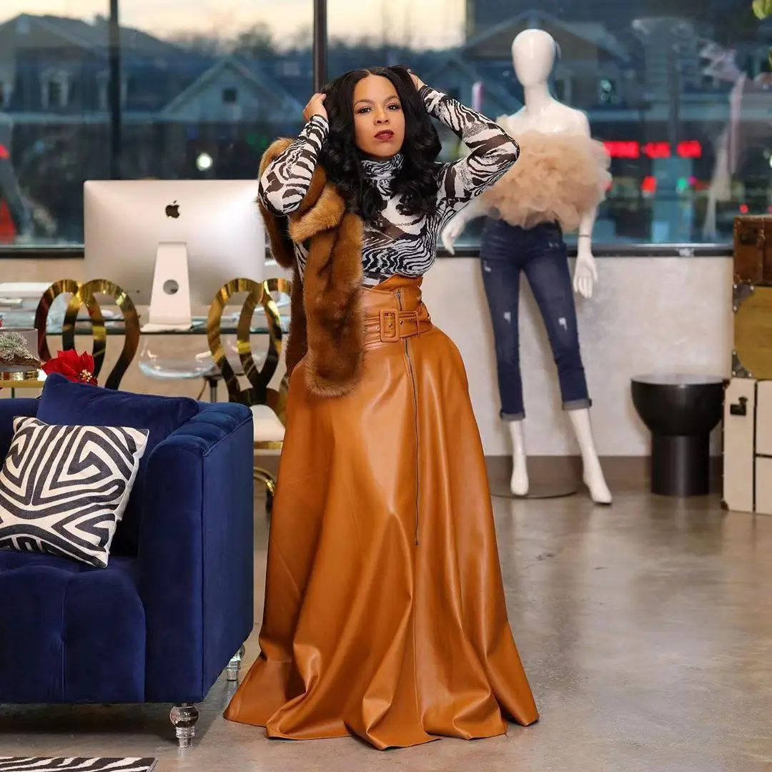 fall 2021 best selling women clothes Fashion casual PU leather split Loose skirt