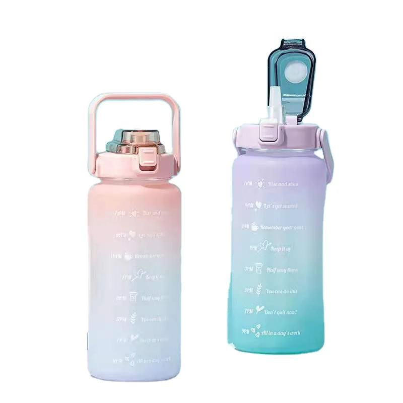 Lady 2.0L extra large capacity sports fitness plastic drinking bottle scale straw cup