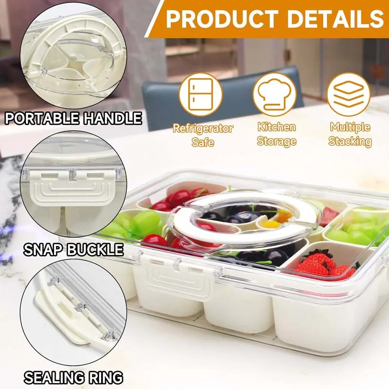 Bestselling 8 Compartment Snack Box Container Divided Serving Tray with Lid and Handle