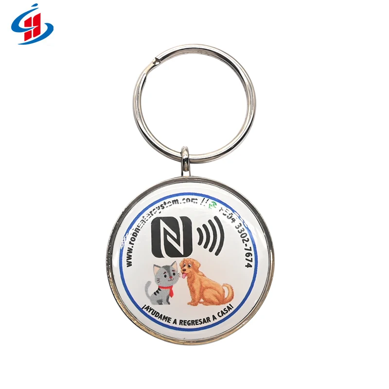 Customized QR Code Identification NFC Pet Tags Metal RFID Epoxy Pet Tags