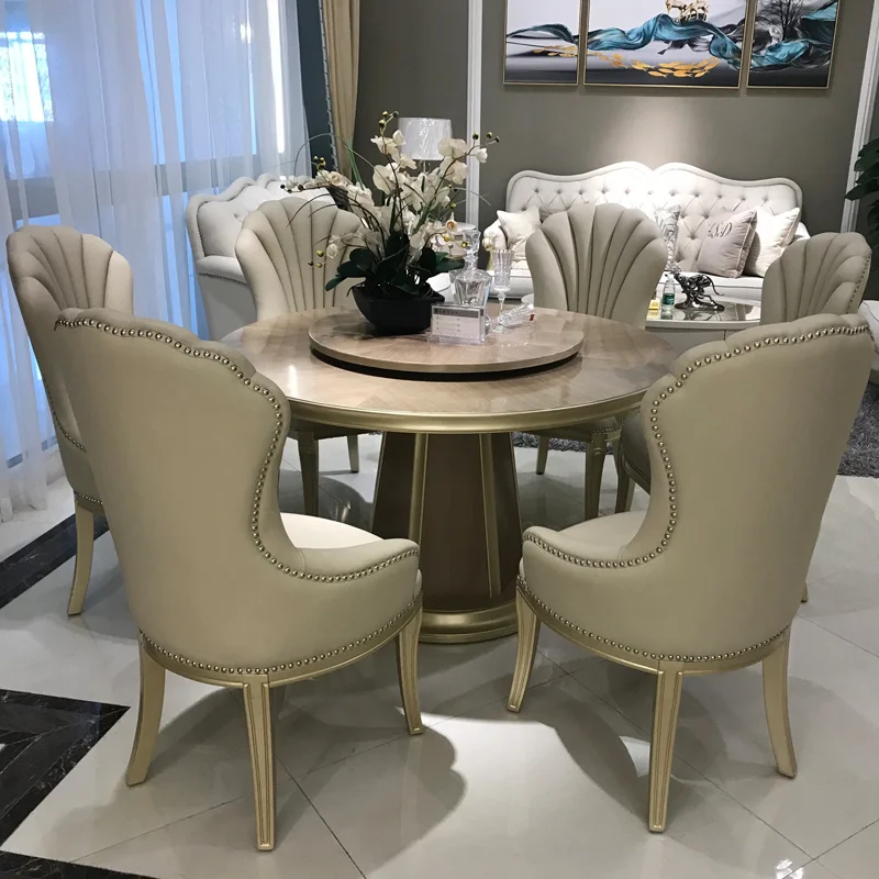 
Hot Selling American Solid Wood Dining Room Table And Chair Combination Small Family Light Luxury Round Table 