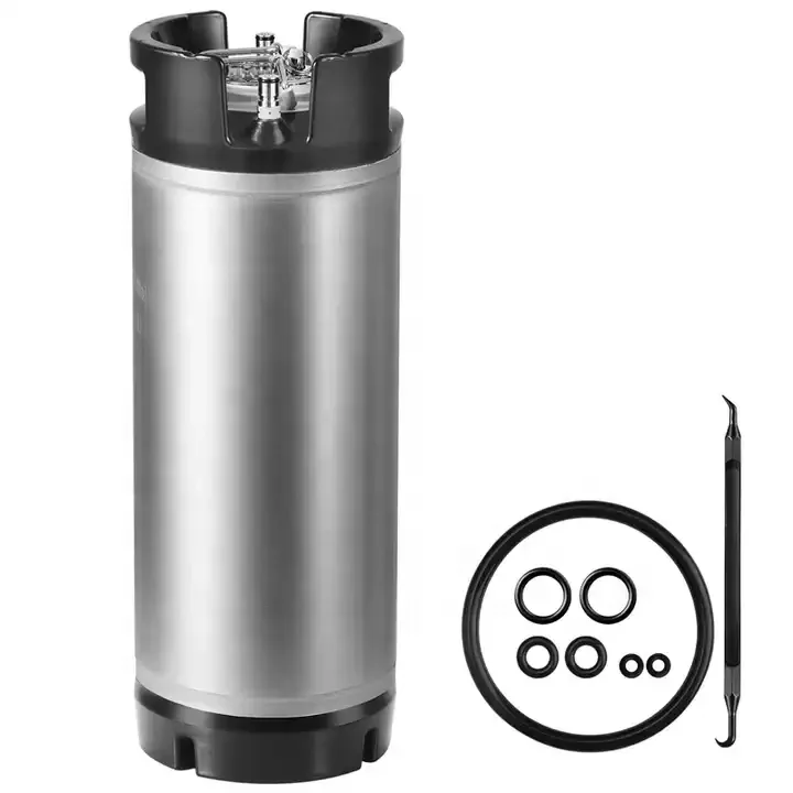 New 5 Gallon Stainless Steel Ball Lock Beer Keg  with Dual Rubber Handle Ball Lock Corny Keg Home Brew Keg