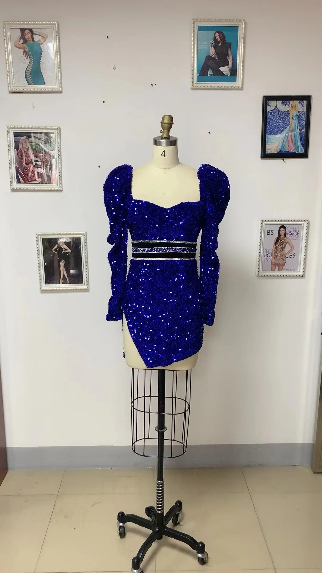 Top Quality Long Sleeve Celebrity Evening Shining Sequins Bodycon Party Dress