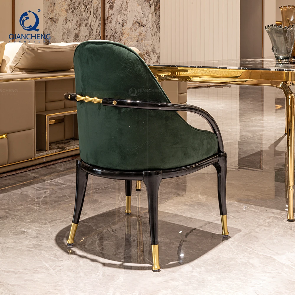 QIANCHENG stainless steel dark soild wood frame dining chair minimalist restaurant furniture french style armchair