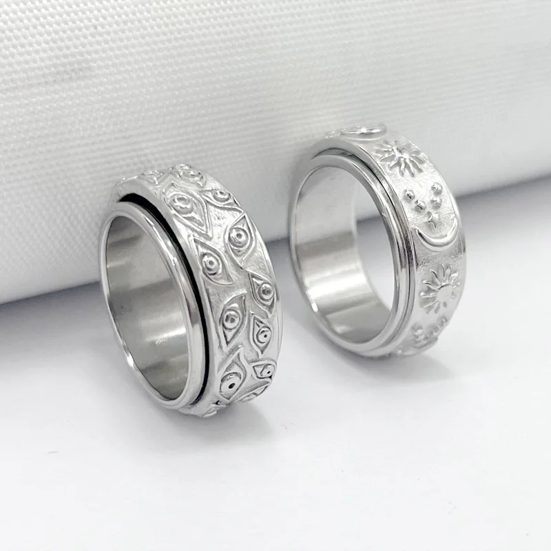 Hot sell sun moon and star Rotating stainless steel ring