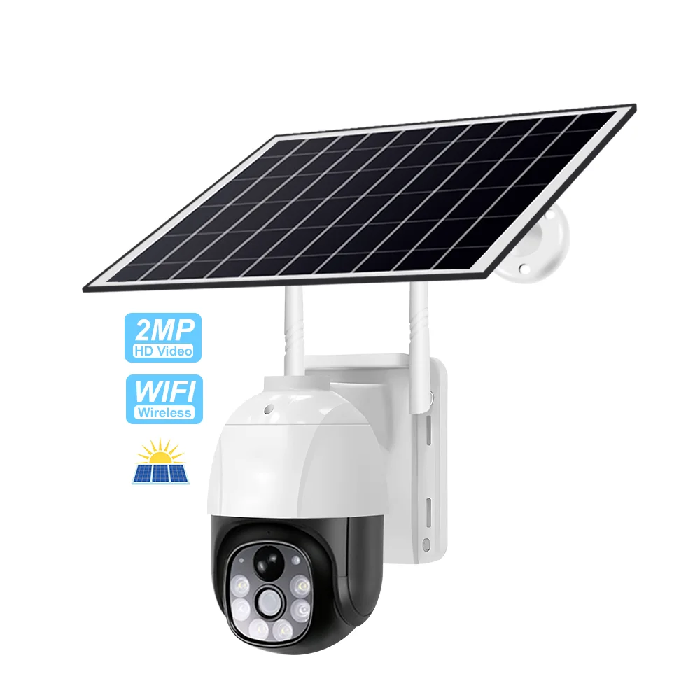 New Low power PIR outdoor wireless solar power bullet and dome linkage security ip PTZ camera V380 pro dual lens solar 4G camera