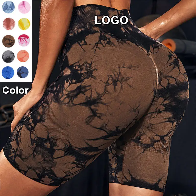 Dropshipping Products Custom Yoga Seamless Tie Dye Printed High Waist Running Women Gym Shorts
