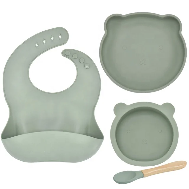 Factory Customized High Quality OEM Silicone Suction Plate Kid Baby Feeding Bowl Tableware 4 Pcs Set