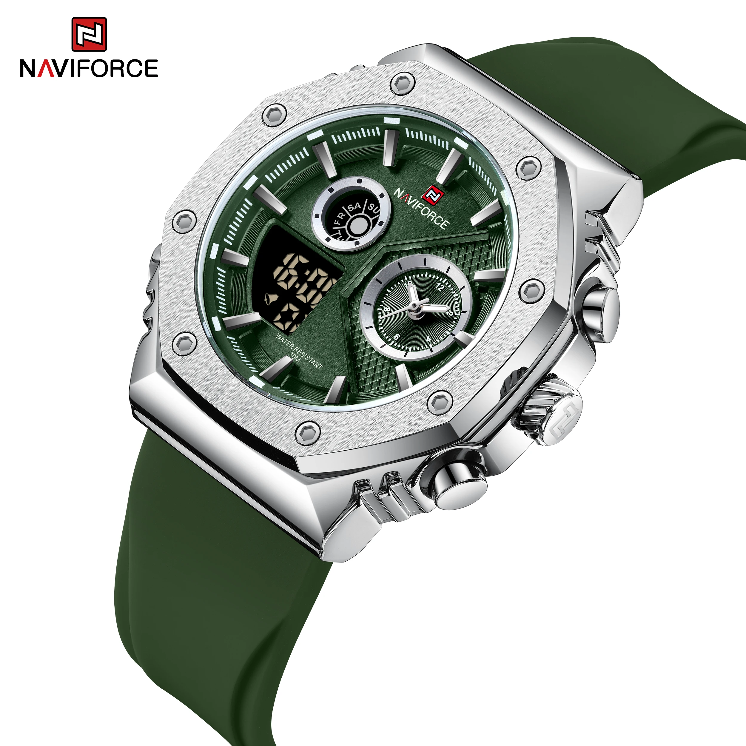 NAVIFORCE NF9216T Athletic Watches Hot Jam Tangan Analog Digital Watch Fashion Green Sport Men Wristwatch