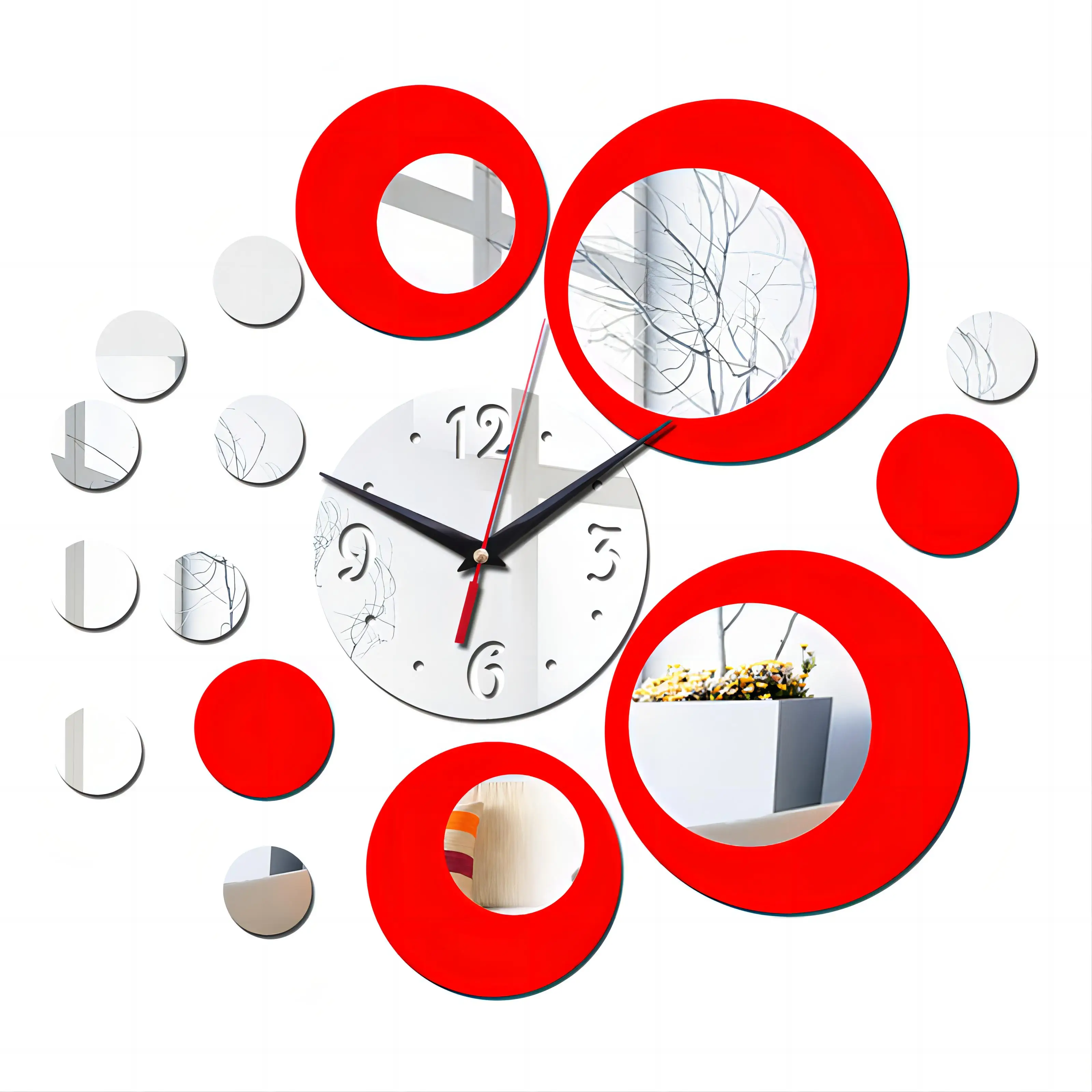 Fashion Mirror Acrylic Wall Sticker Clock  Modern Design Decoration Gift Black Gold Red