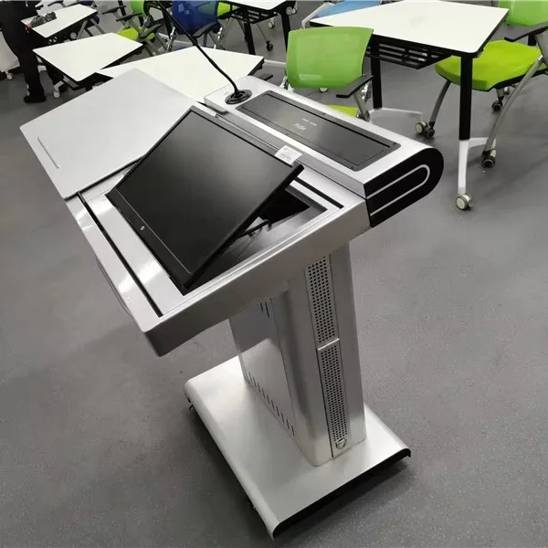 STEEL Podium 32inch front monitor FK535K Interactive lectern sliver cover keyboard drawer AV rack cabinet lectern