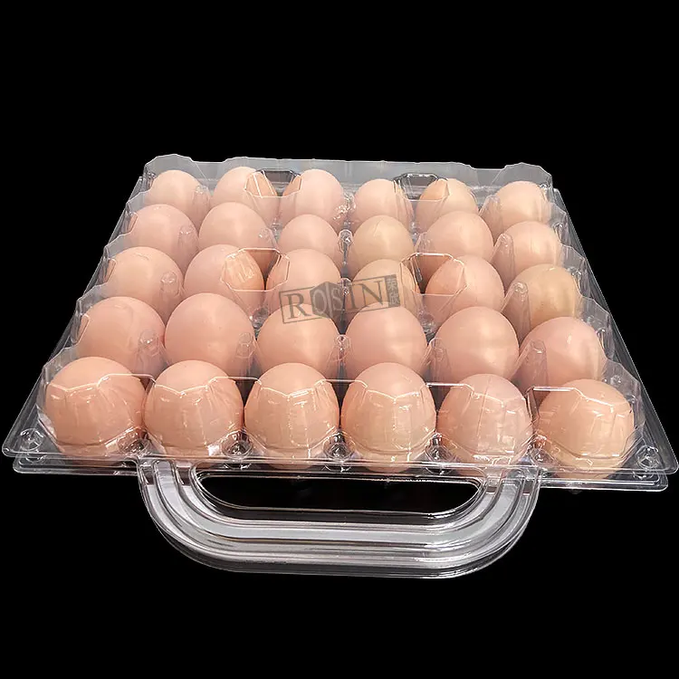 Disposable 30 Holes Egg Packing Tray Suppliers Transparent Pet Plastic Blister Trays For Eggs with handle