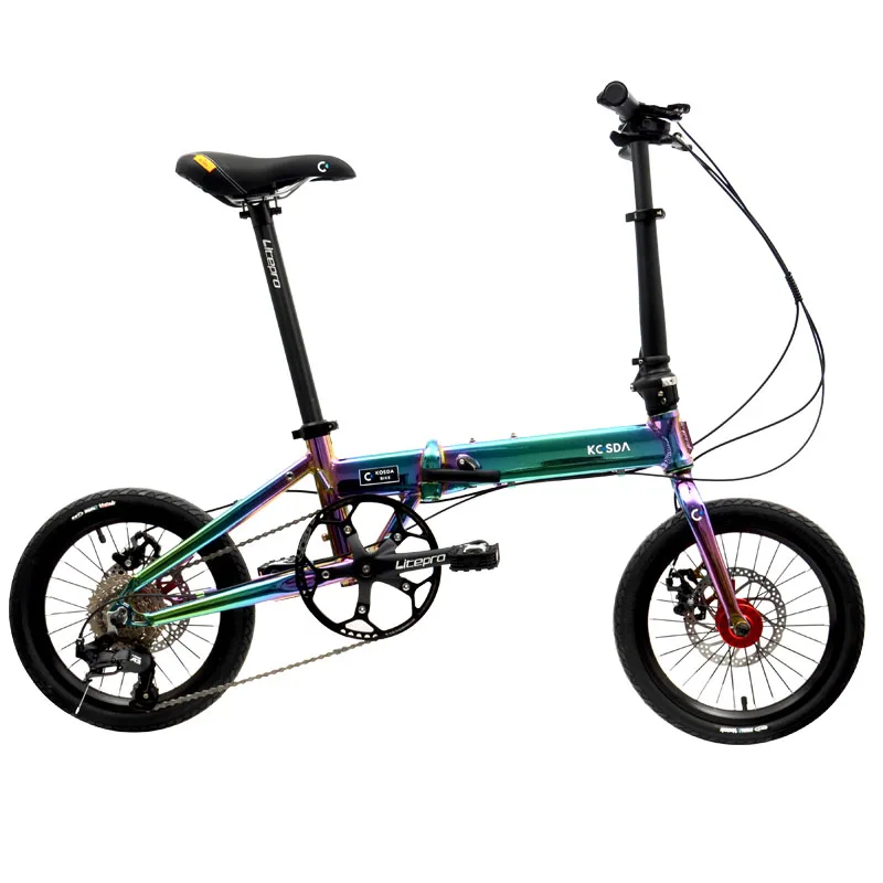 Road bike KOSDA 16-inch aluminum plating color ultra light folding bicycle 8-10 speed change system Kosda brand road bicycle
