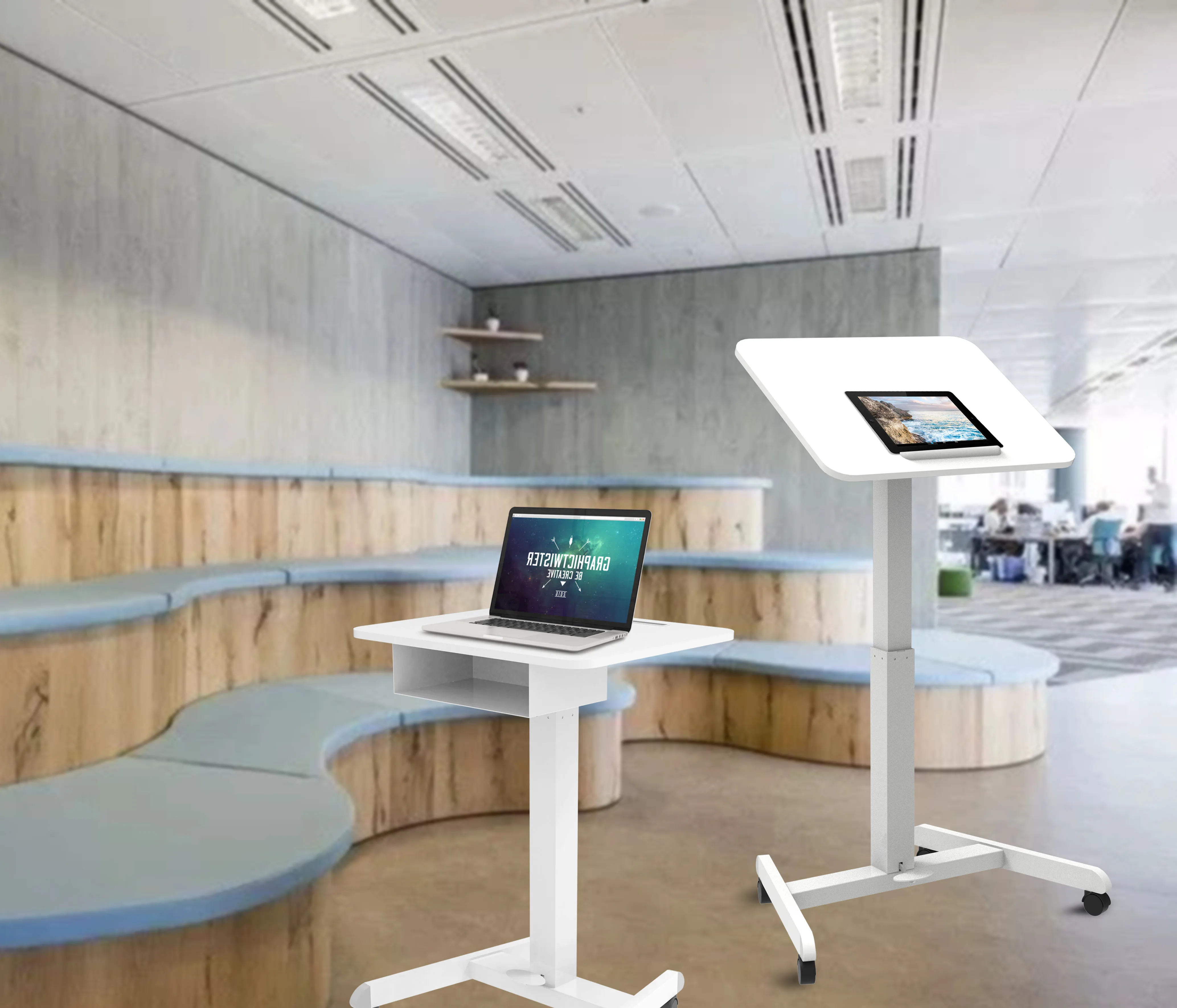 Height Adjustable Mobile Workstation with Tiltable desktop