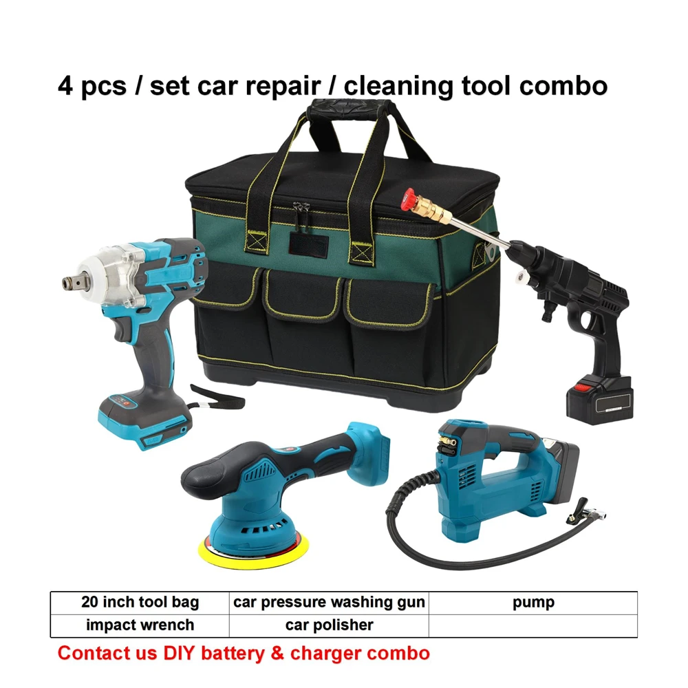 YUTUO wholesale 4 in 1 wrench polisher air pump car washer combo cordless lithium battery power tool kit set for car repair wash