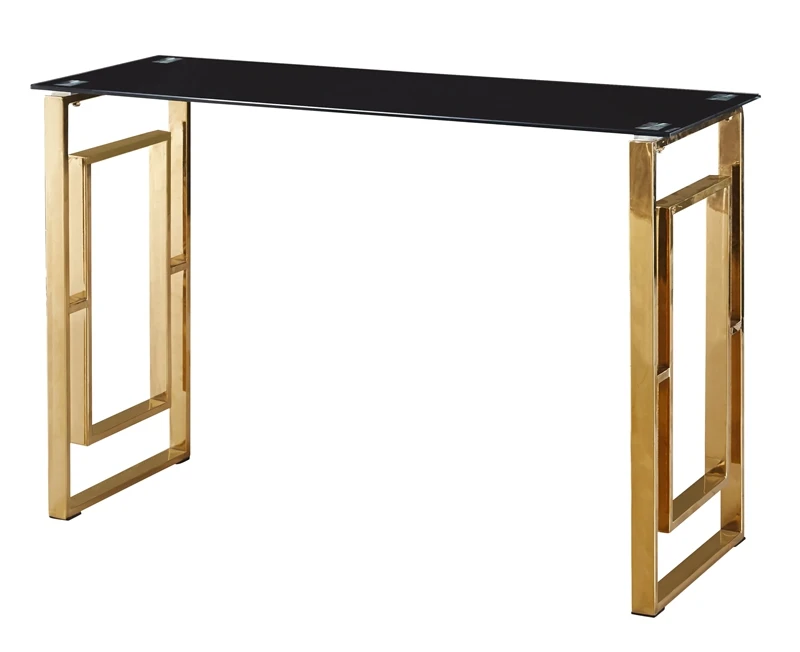 2021 Modern Metal Clear Tempered Glass Console Table with Shiny Stainless Steel Base console table black and gold