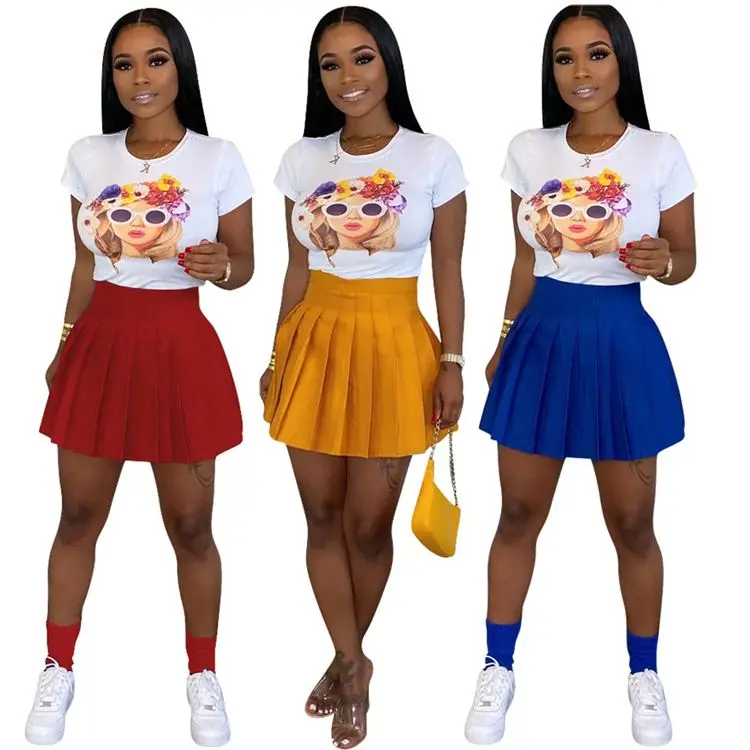 
11AF380 best price solid casual pleated Ladies Clothing Woman Fashion Mini Skirt 