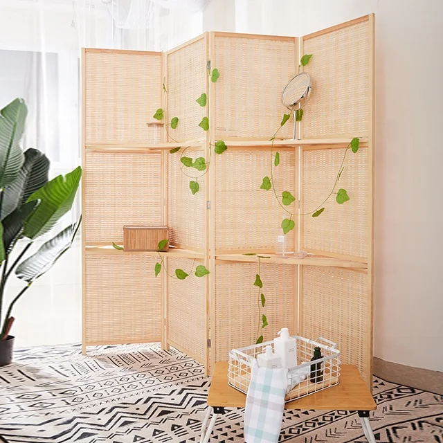 Bamboo Screen dividers/Room Divider Folding Separator Partition Splitter Privacy Screen 4 Panel, Bedroom Living Room