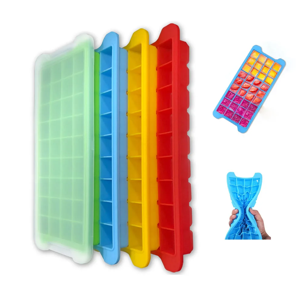 36 Cavities Cocktail Whiskey Chocolate Stackable Easy Release Silicone Ice Cube Tray Molds With Covers