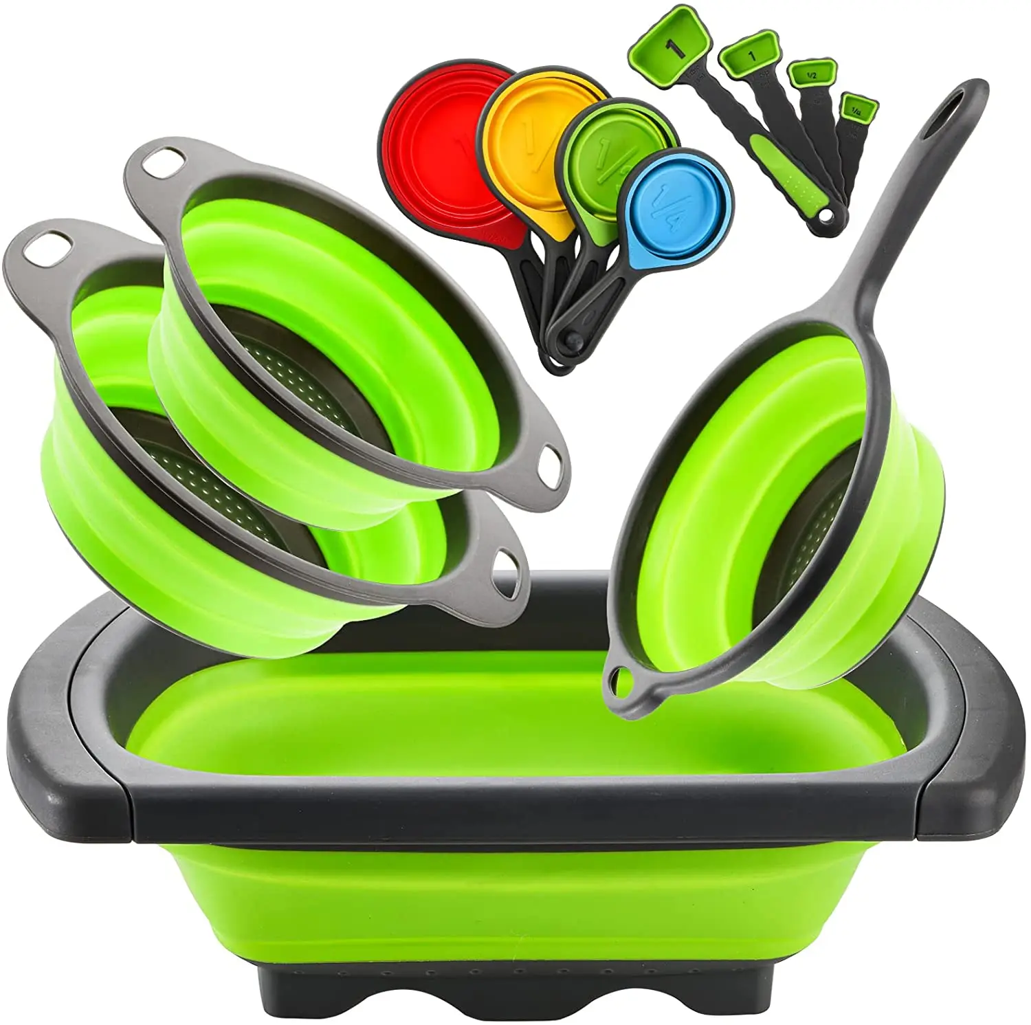 Collapsible Colander and Food Filter Pasta Vegetables Fruits Kitchen Mesh Foldable Silicone Strainer Set