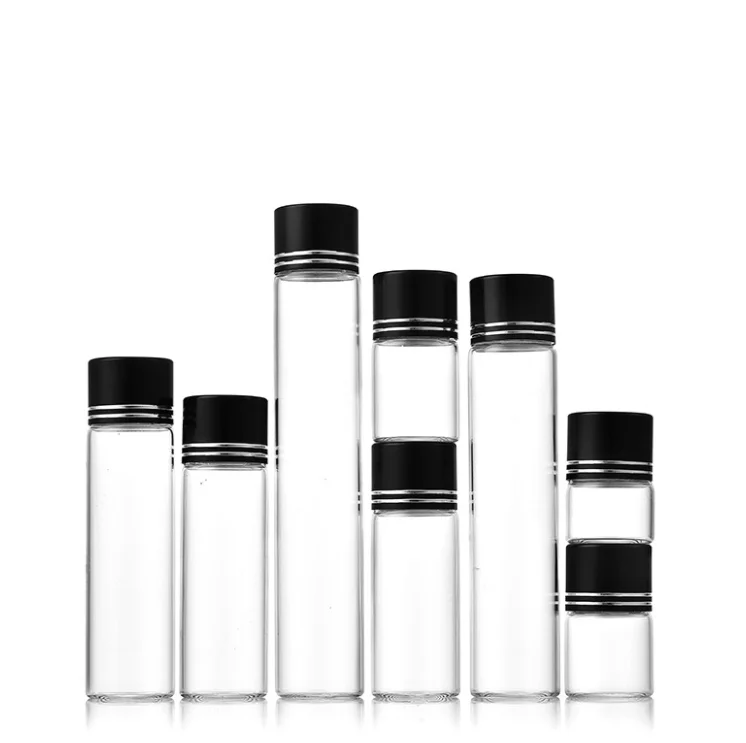 Small glass tube 5ml 7ml 8ml 10ml 15ml 20ml 25ml 30ml clear glass storage vial bottle with aluminium screw cap