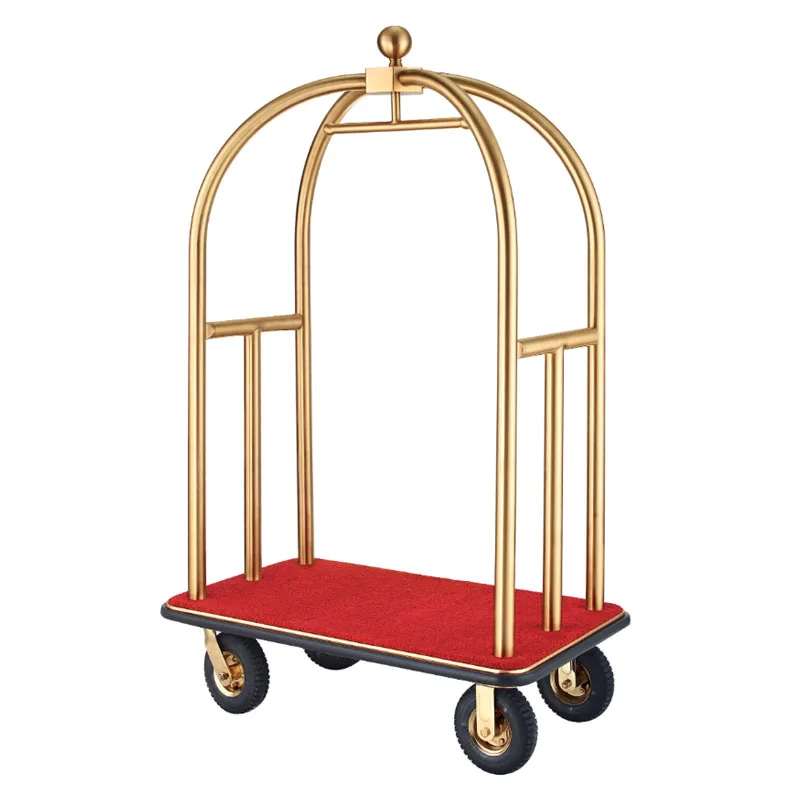 Stainless Steel Hotel Luxury Crown Foldable Bellboy Cart Rack Concierge Birdcage Barrow Baggage Bellman Trolley Luggage Carts