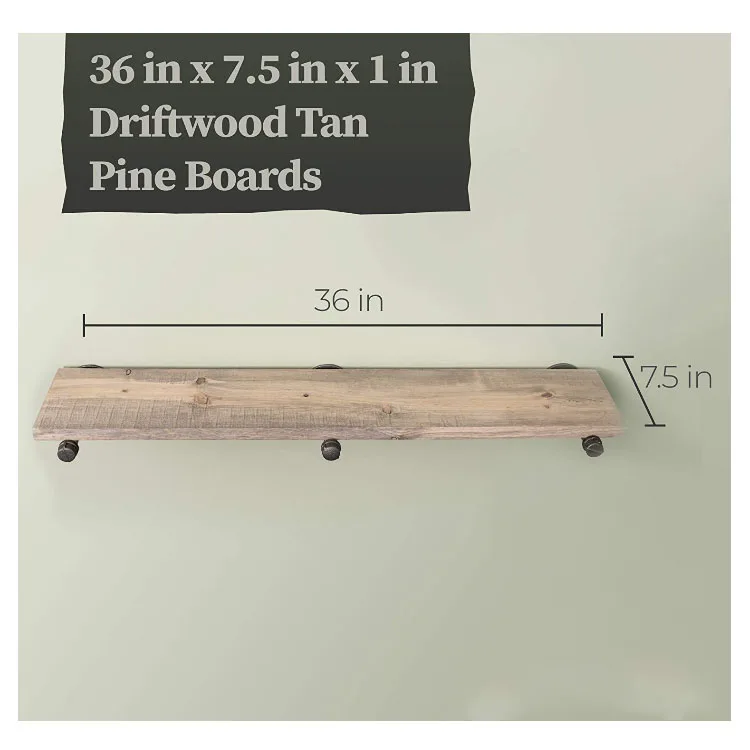 
Modern design style rectangle industrial pipe floating shelves wooden book shelf set of 2 