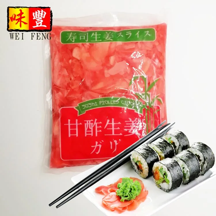 Export Wholesale Price Sour Taste Bulk Bag Packed Sliced 1kg Japanese Red Sushi Pickled Ginger