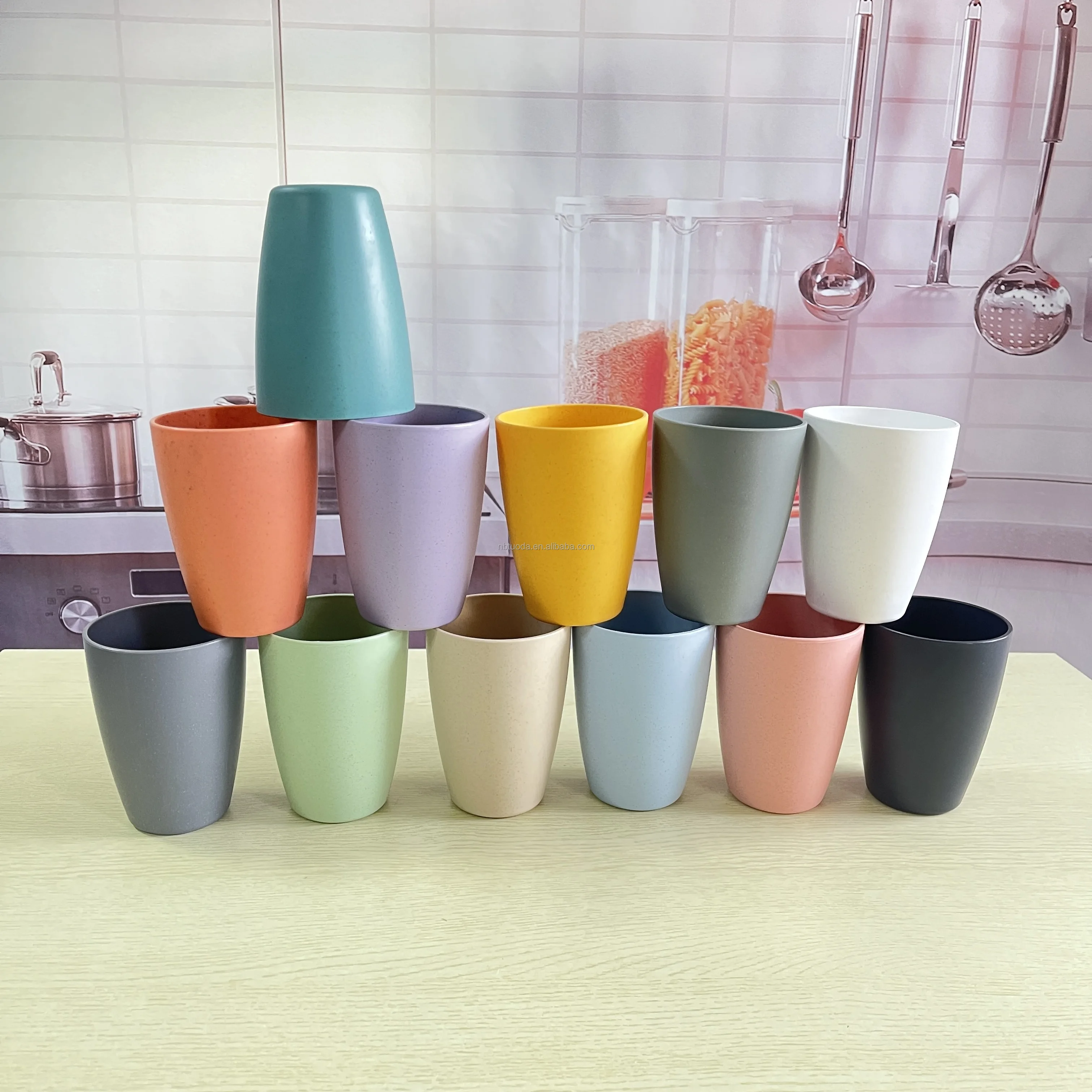 12OZ Eco-friendly Wheat straw Plastic drink cups plastic reusable gargle cups bulk Unbreakable coffee tea cups wholesale custom