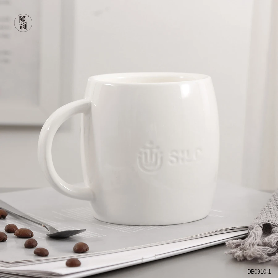 reusable custom engraved relief logo white ceramic coffee tea water milk mug embossed mug ceramic coffee cups mug
