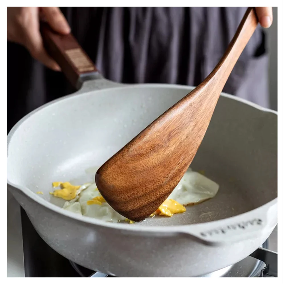 Nice Wooden Spoons Kitchen Cooking Nonstick Utensils Natural Long Bamboo Spatula Set