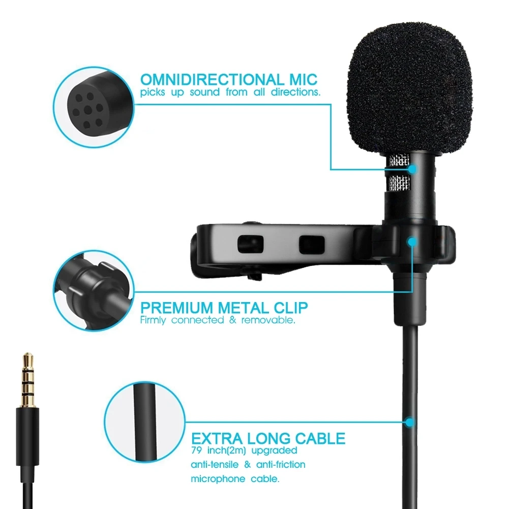 Panvotech Wholesale Portable 3.5Mm Recording Lapel Wired Mini Lavalier Condenser Microphones
