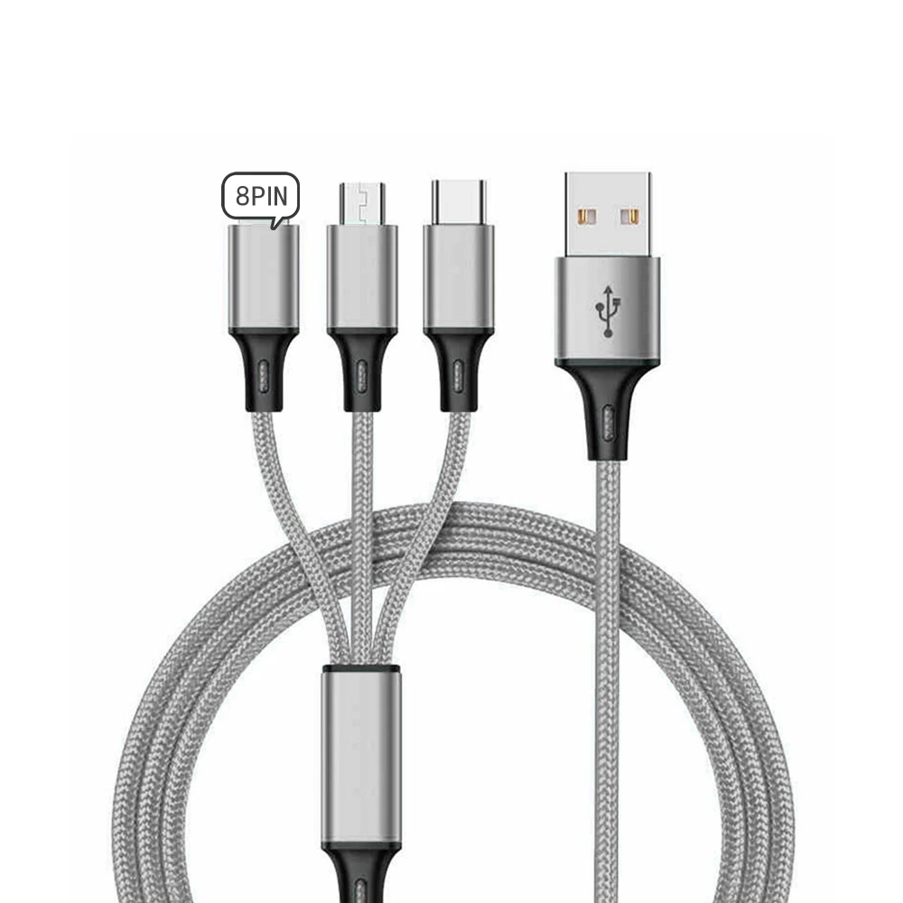 3.0a Fast Charging 3 In 1 Nylon Usb Data Charger Cable