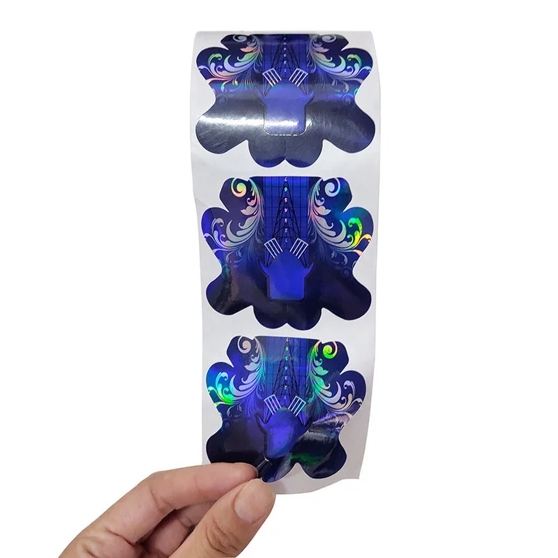 500Pcs/Roll Laser Blue Pure Aluminum Foil Gel Plastic Private Nail Paper Form