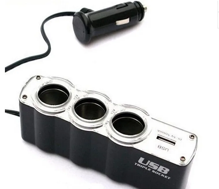 Car Cigarette Lighter Multi Socket Triple Splitter USB Charger Adapter DC 12V/24V Car Accessories Adapter with USB Port