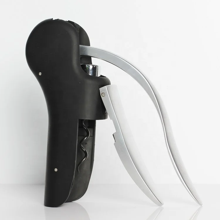 Lever Wine Corkscrew Personalized Wine Opener with Foil Cutter Steel Vertical Lever Corkscrew, Black and Silver