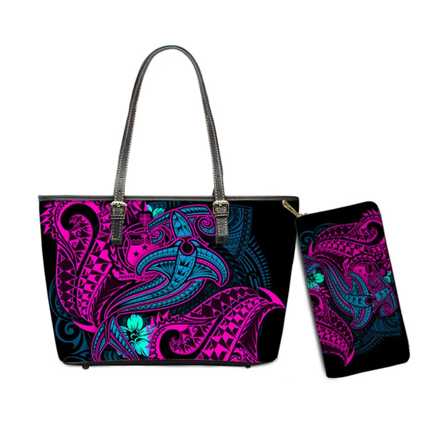 Custom Name Text Samoan Tribal Clutch Purses Handbag Set for Women Polynesian Designer Female Ladies Spring Summer Shoulder Bags