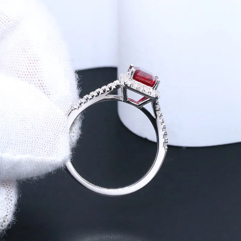 New popular lab grown ruby ring 6x8mm 2 carat lab created engagement ring 925 sterling silver lab ruby ring for giftgs