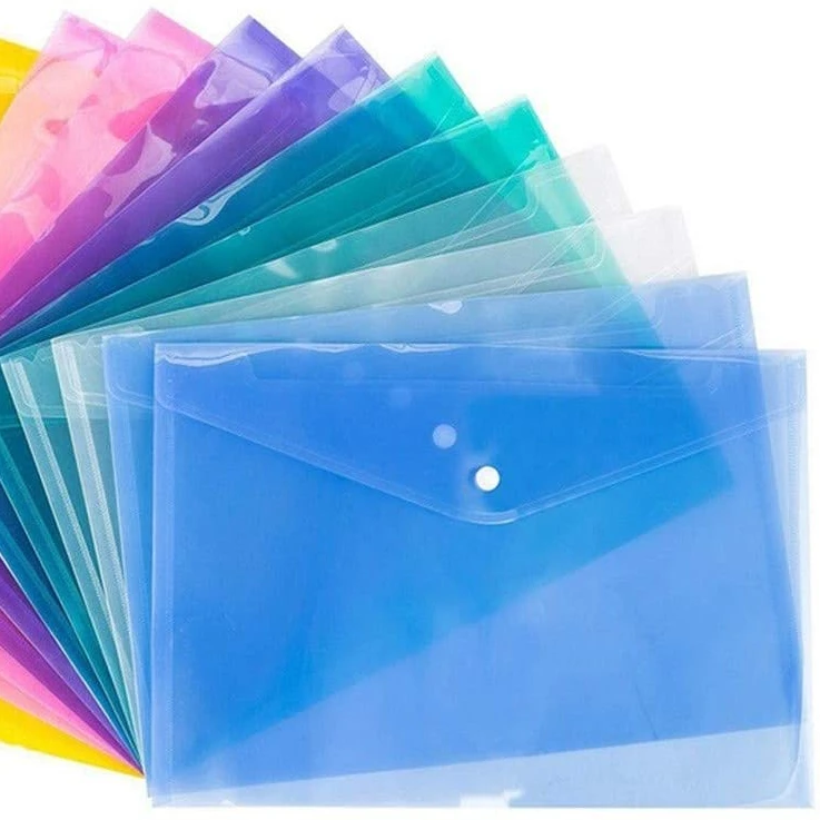 Plastic Envelopes Clear Document Folders Letter A4 Size File Envelopes with Label Pocket Snap Button for School Home Work Office