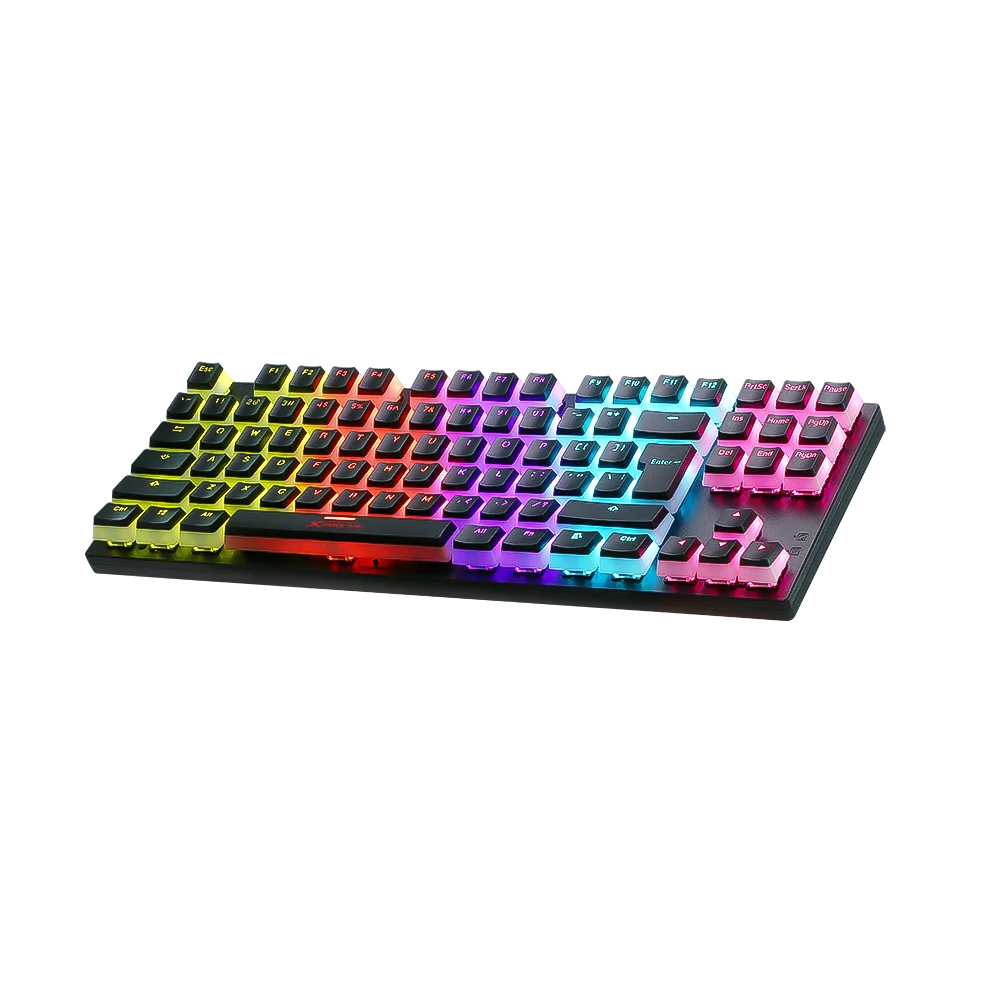 XTRIKE ME GK-986P 87 keys compact mechanical pudding keyboard blue switch multi-media function rainbow backlight effect