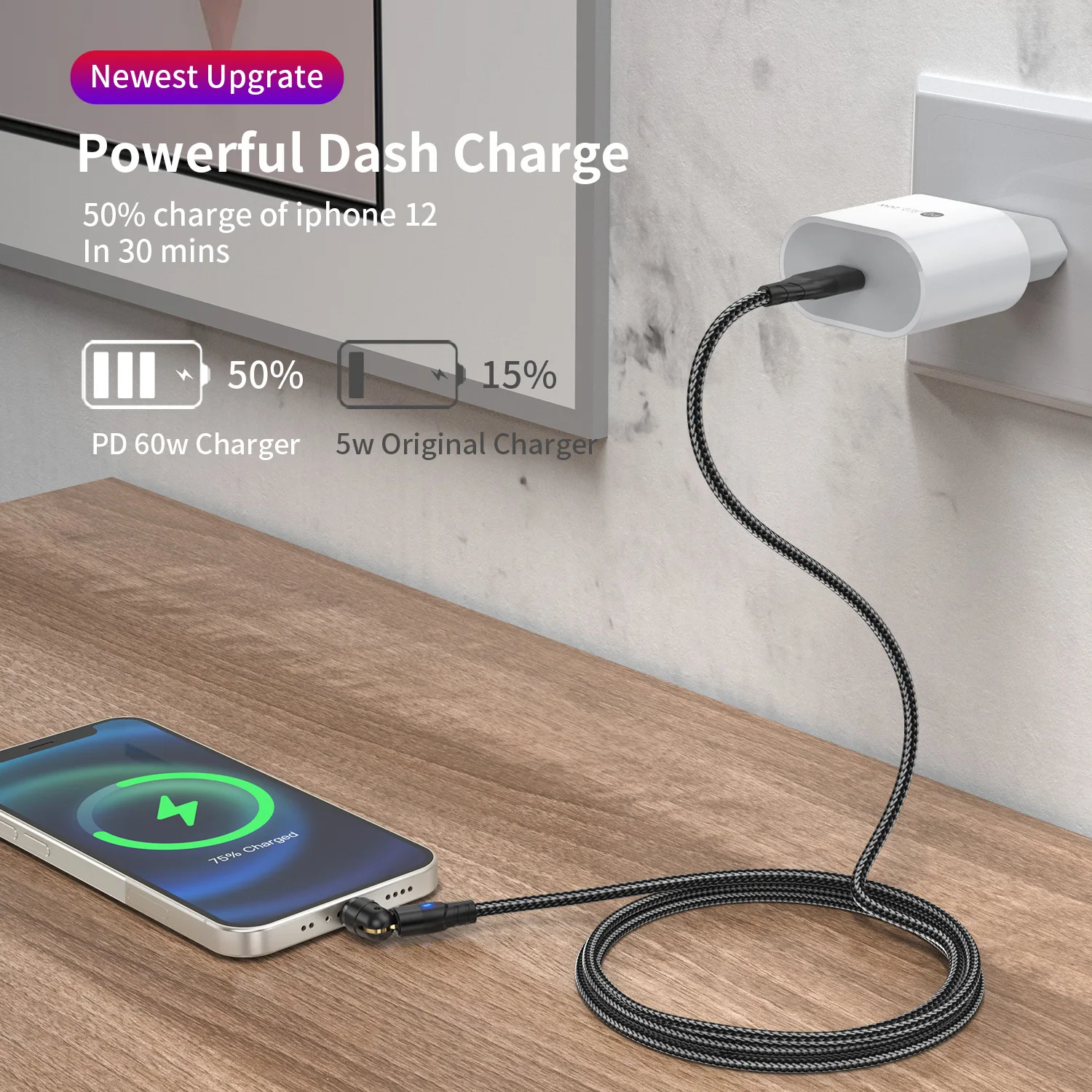  USLION 60 Вт PD кабель для быстродействующего зарядного устройства с разъемом USB Type-C Micro 540 магнитного кабеля передачи данных iPhone мобильного телефона Galaxy ноутбука