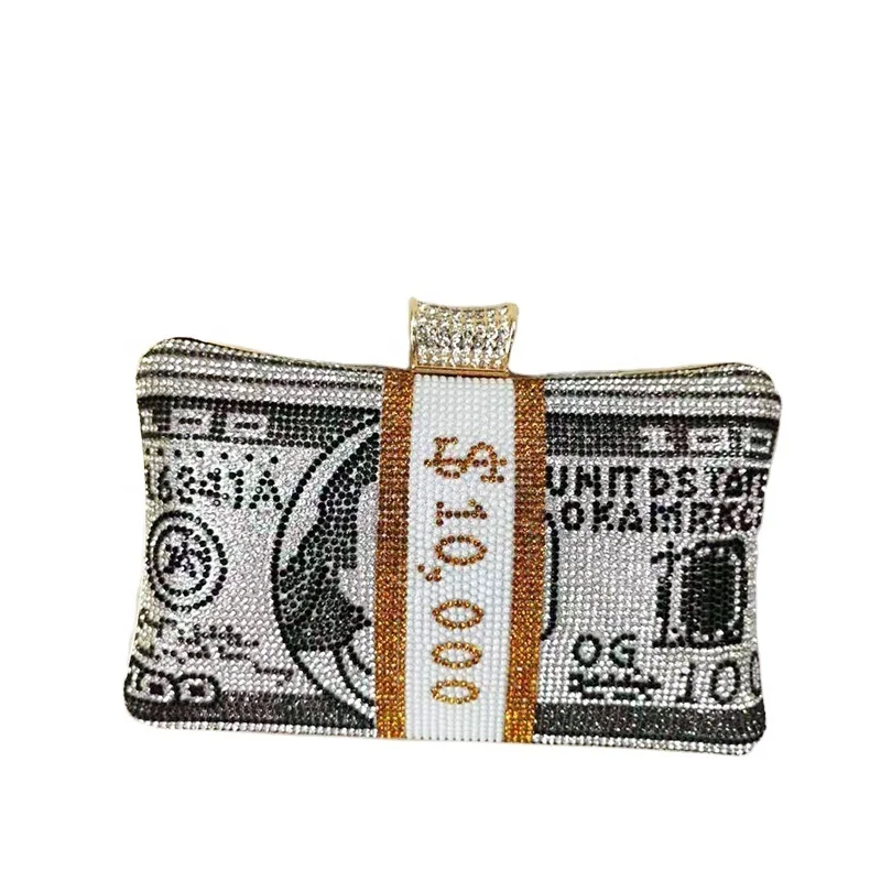 
Janhe Cash Dollars Crystal Clutch Purses Diamond Party Handbags Evening Bag For Ladies 